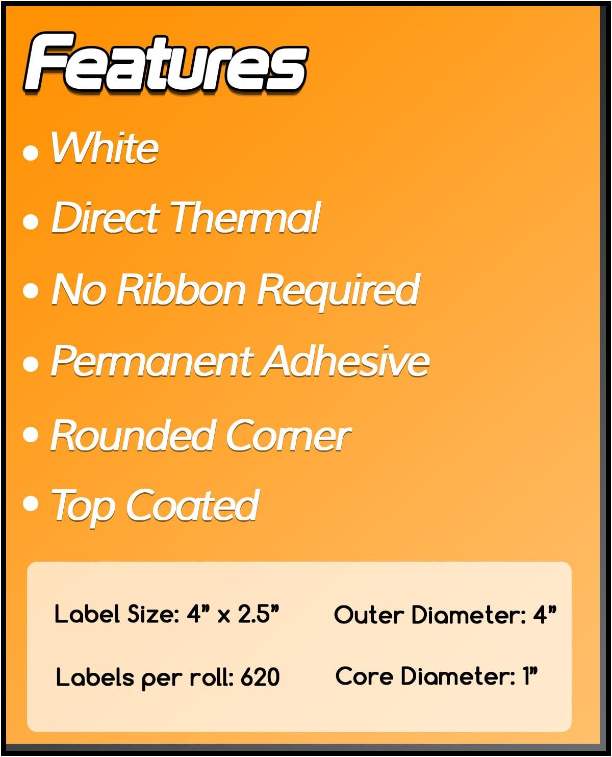 [20 Rolls, 12400 Labels] – 4" x 2.5" Direct Thermal Labels - Compatible with Zebra & Rollo Desktop Label Printers and More – 1” Core, Permanent Adhesive & Perforated