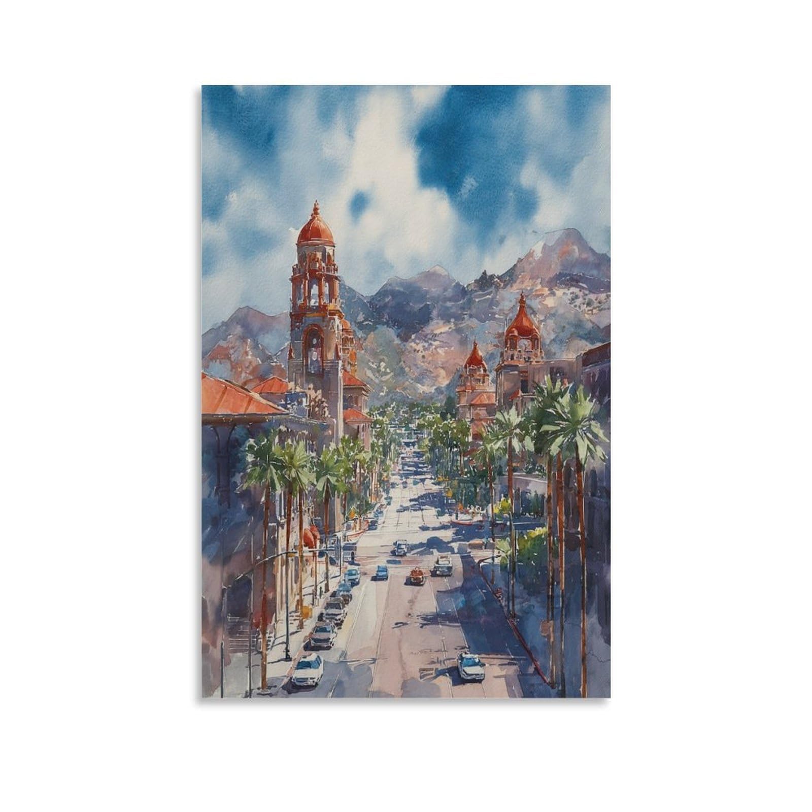 XWYMXZ Las Vegas City Watercolor 24x36inch(60x90cm) Vintage Travel Poster Watercolor Canvas Art