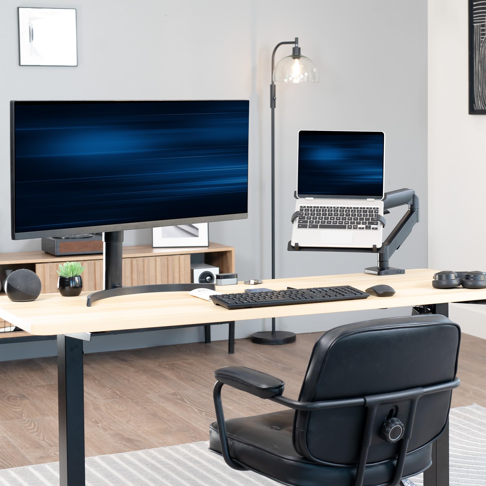 VIVO STAND-V001O-L - Soporte universal ajustable para laptop de 10 a 15.6 pulgadas, soporte VESA con abrazadera en C y opciones de ojales, negro, STAND-V001O-L
