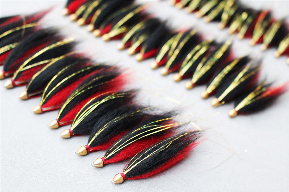 24 pz rosso e nero piuma cono testa tubo mosche mosche salmone mosca trota mosca pesca esche
