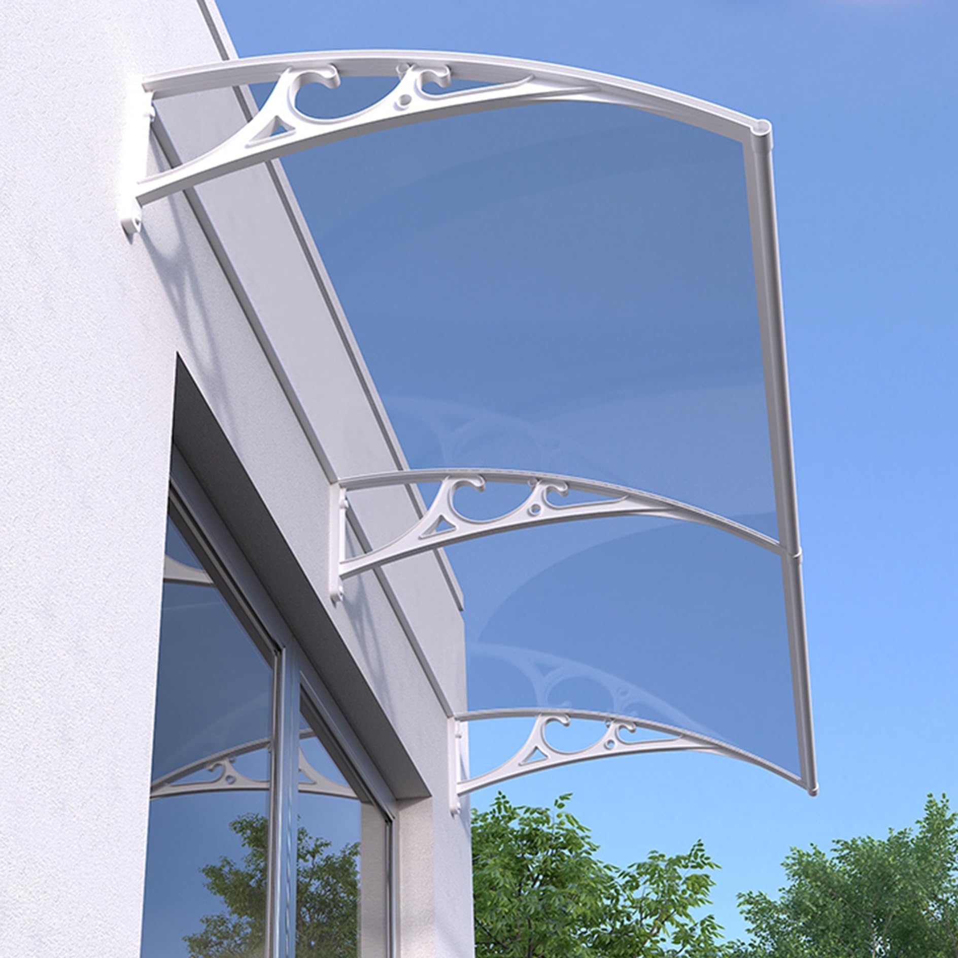 Toldo para ventana que evita filtraciones de lluvia en la puerta delantera