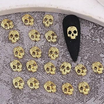 20PCS Halloween Nail Charms for Acrylic Nails 3D Gold Alloy Nail Art Charms Cute Skeleton Head Nail Art Gems and Charms Halloween Nail Jewelry Head Nail Rhinestones Supplies for DIY Manicure