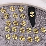20Pcs Halloween 3D Gold Skull Nail Art Charms - Alloy Gems and Jewelry Head Rhinestones for Acrylic Nails - DIY Manicure Decoration Supplies