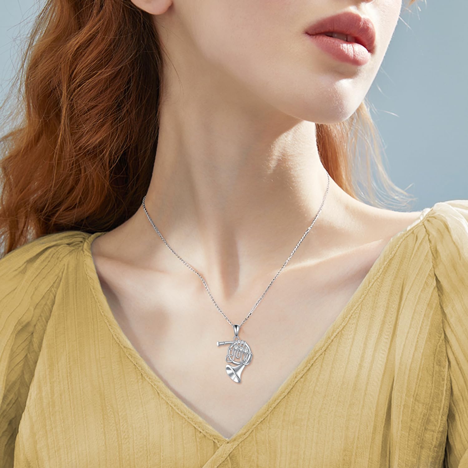 ONEFINITY Collana corno francese in argento sterling 925 ciondolo corno francese strumento musicale gioielli regali per le donne, Zirconia cubica