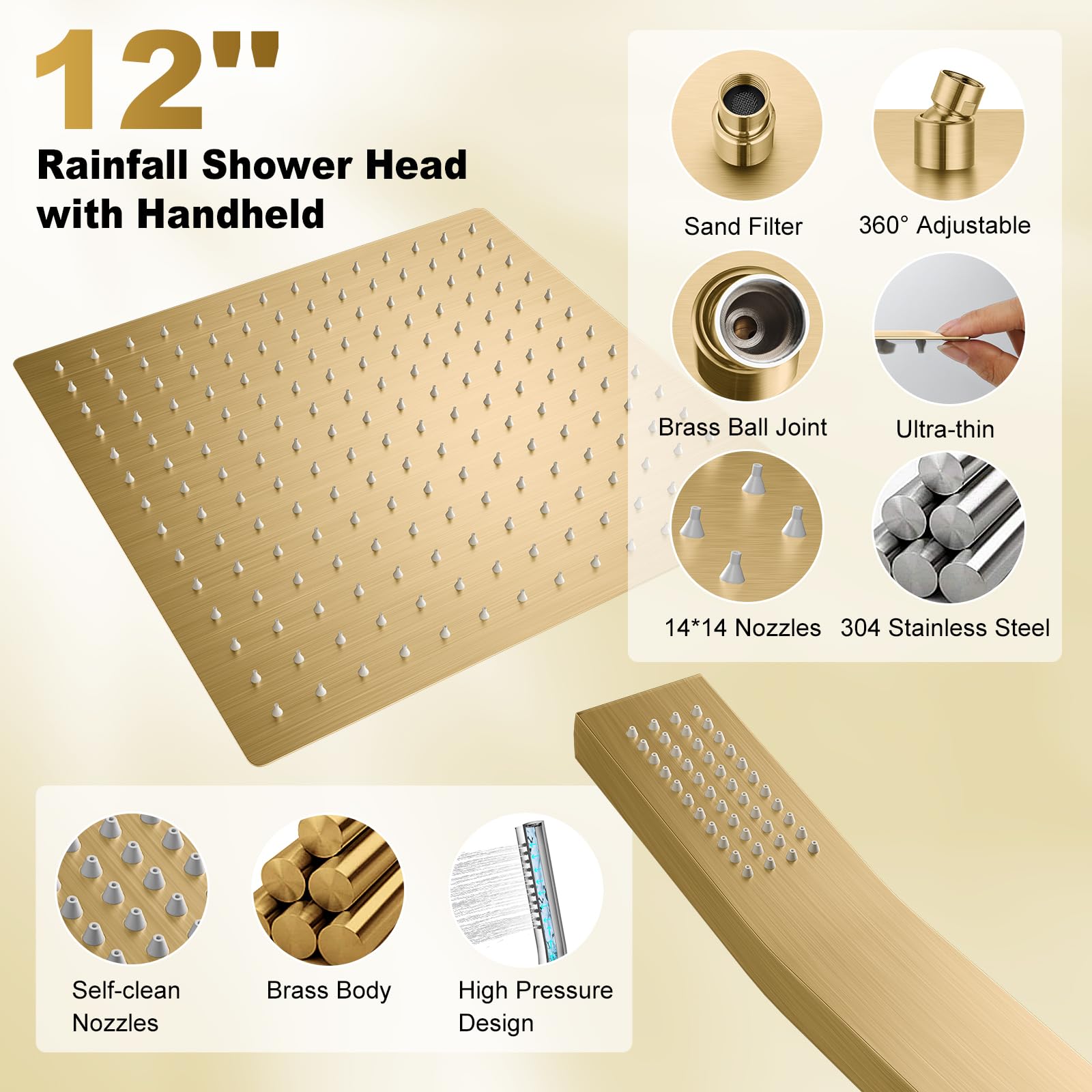 Dasan Duales Duschsystem – 30,5 Cm Regendusche & 15,2 Cm Handbrause, Gebürstetes Nickel