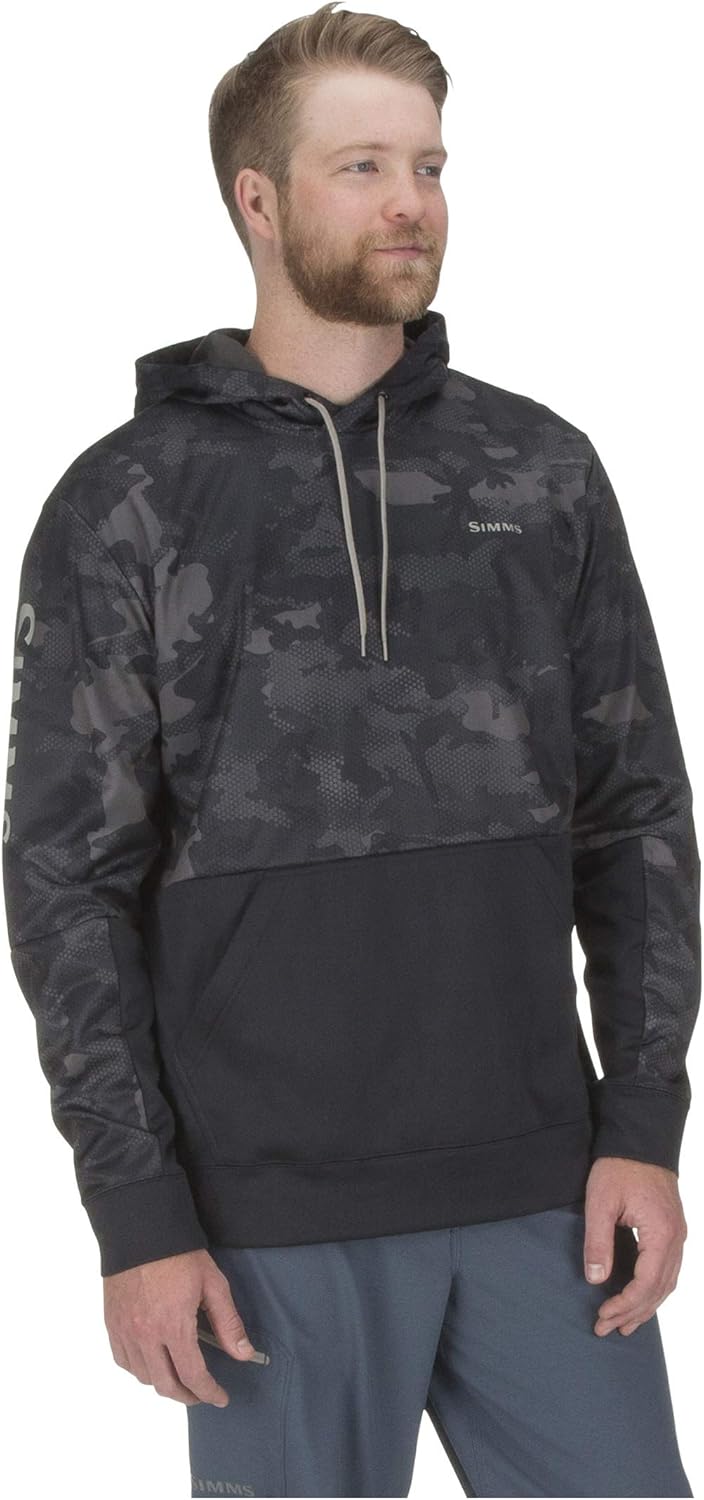 Simms Challenger Men's Fishing Hoodie - Long Sleeve UV Sun Protection, Fleece Interior, Adjustable Hood, Comfort and Versatility Ideal for Hot, Cool, Windy Days (Pacific, X-Large)