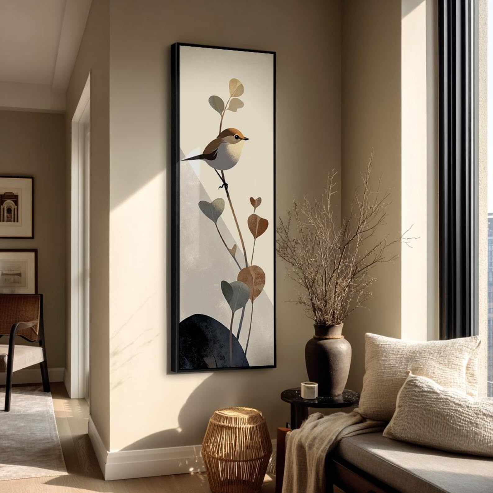 XINBAO Obraz z ptakami na płótnie, wysoka i cienka pionowa grafika, minimalistyczny obraz ptaków, wydruki ptaków, duży pionowy obraz zwierząt (60 x 180 cm/bez ramy)