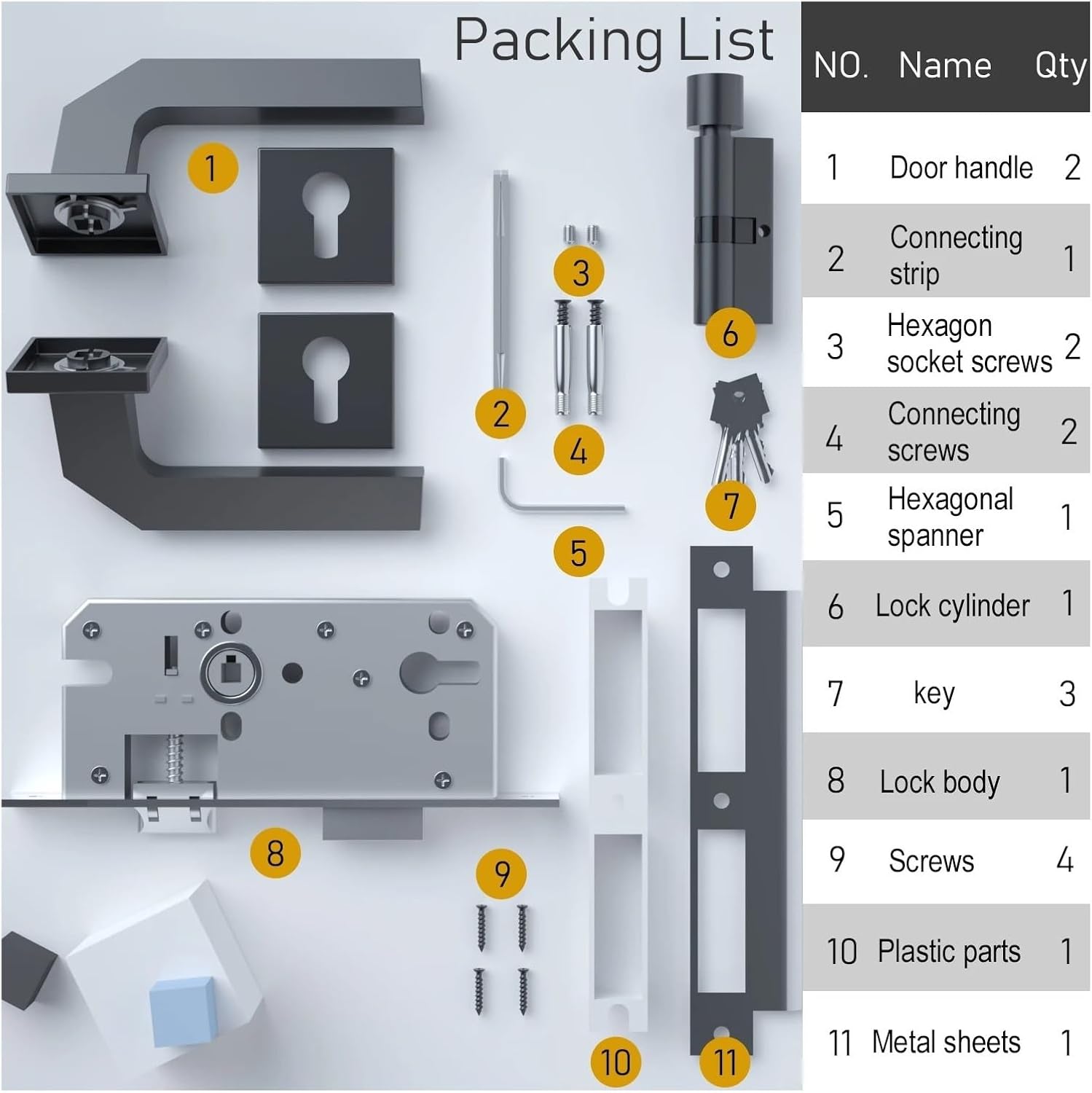 SRAB-233 Modern Matte Black Aluminium Lever Rectangular Colour Blocking Door Handle Lock Set Silent
