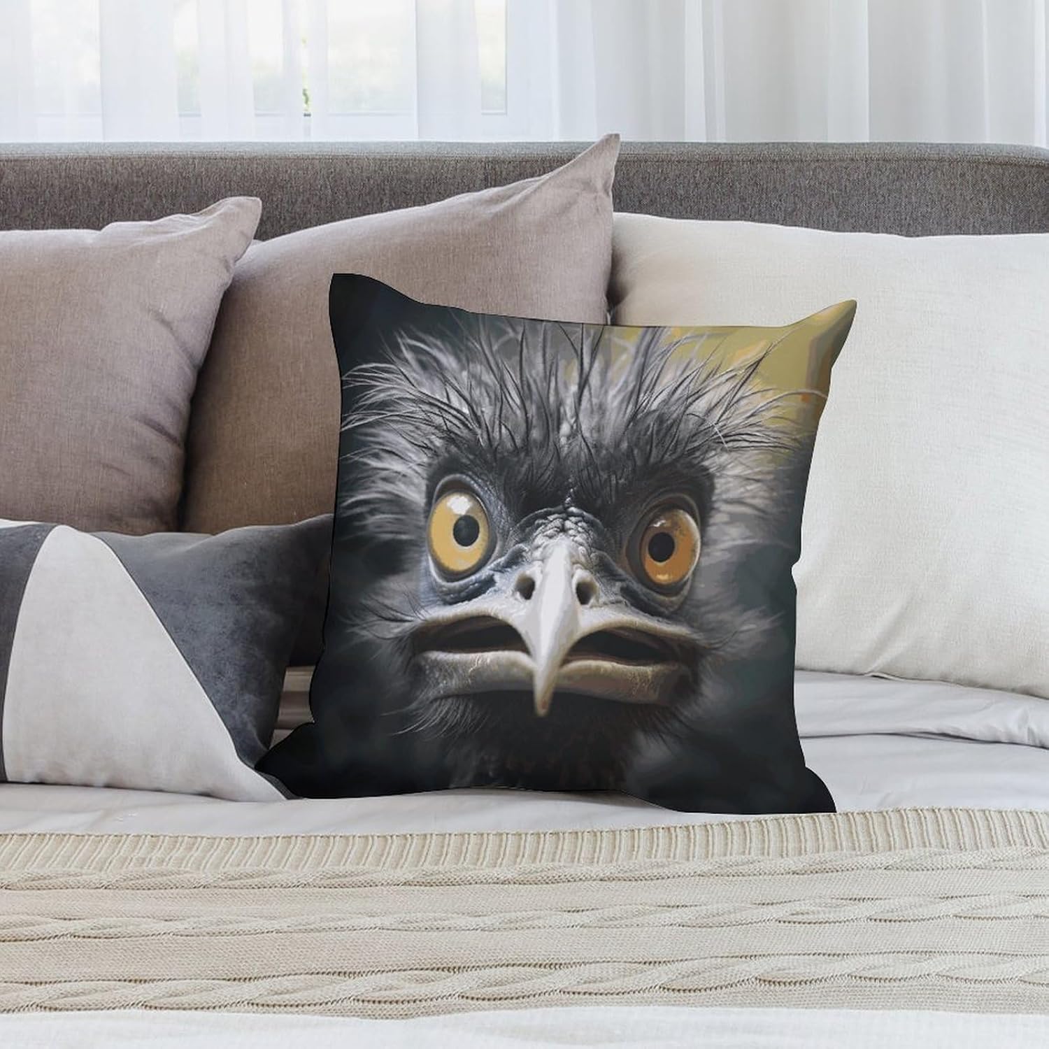 Zippered Pillow Cover, Pillow Protector, Emu Printed Pillow Cover of 4, Pillow Not Included