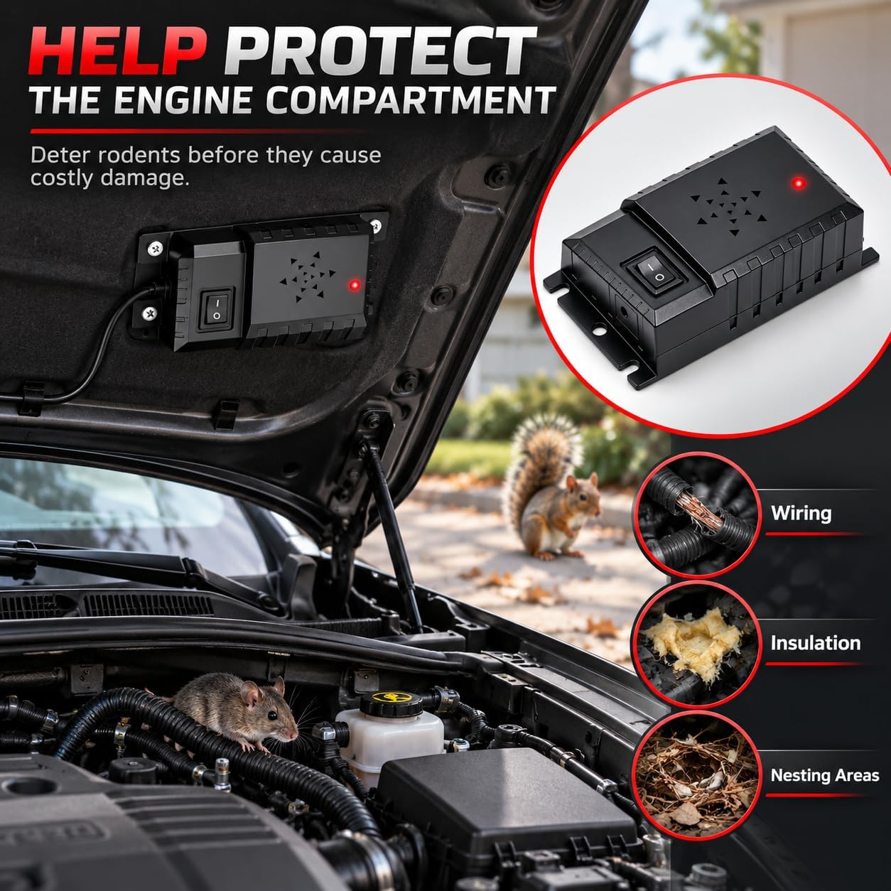 4 Pack Rodent Repellent for Car Engines, Ultrasonic Mouse Deterrent