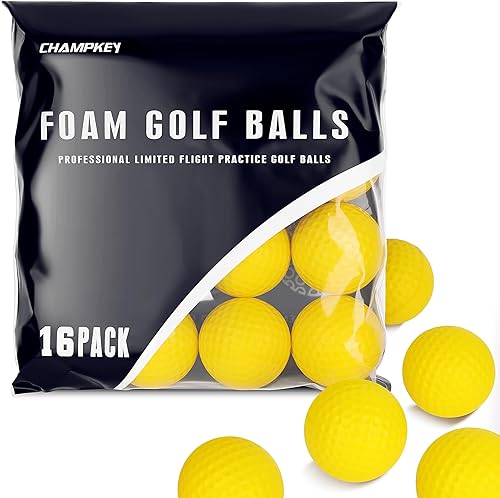 CHAMPKEY Practice - Pelotas de golf de espuma paquete de 16 Pelotas de golf de vuelo limitado Pelotas de entrenamiento de giro y sensación reales