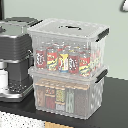 Miniatura 6 de Caja de plástico de 20 litros, cajas transparentes con tapa con asas negras, juego de 4