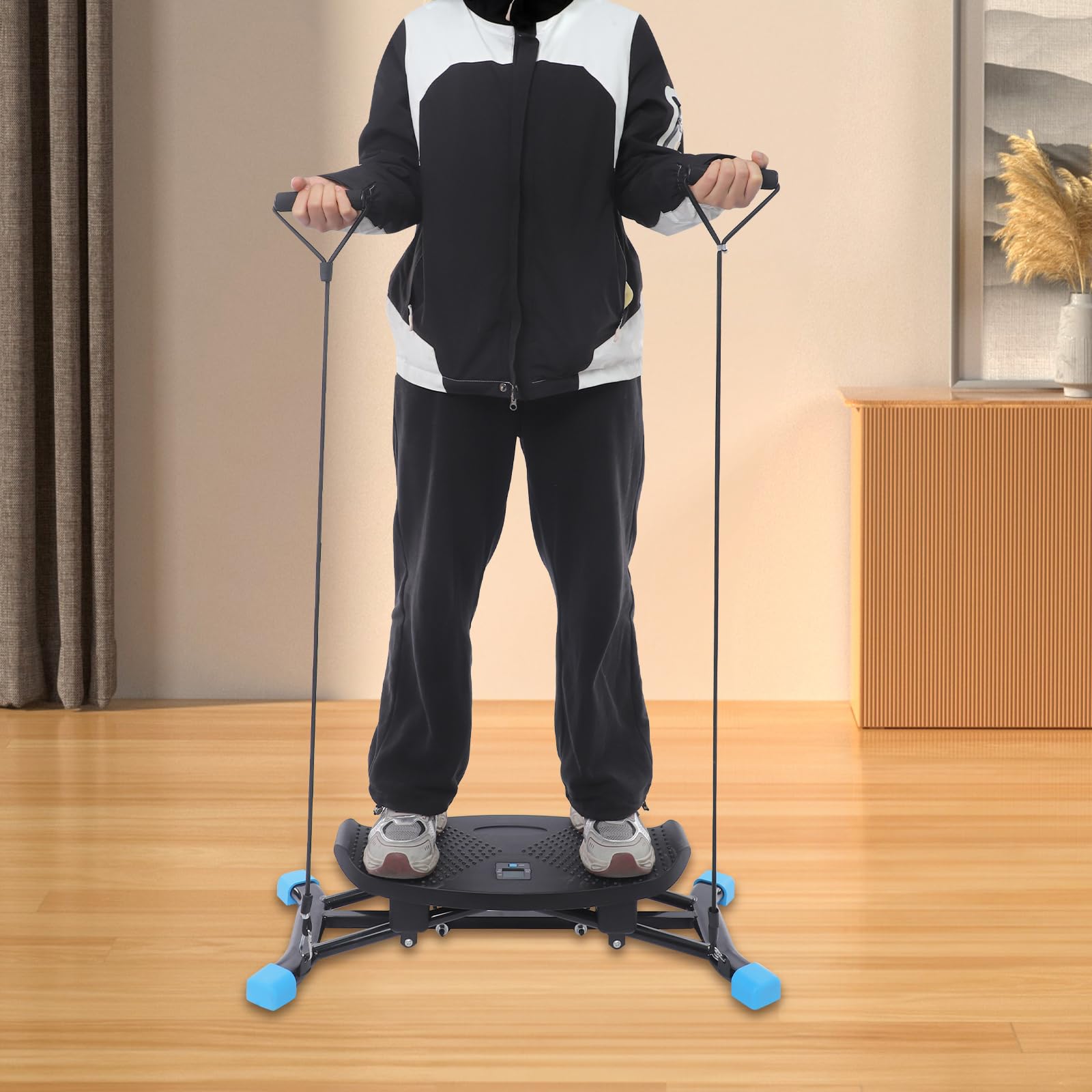 Indoor-Ski-Maschine, Balance Trainer mit Widerstandsbändern, Indoor Skimaschine für Ganzkörpertraining, 120kg Belastung, LCD Display, Leise & Platzsparend, für Zuhause