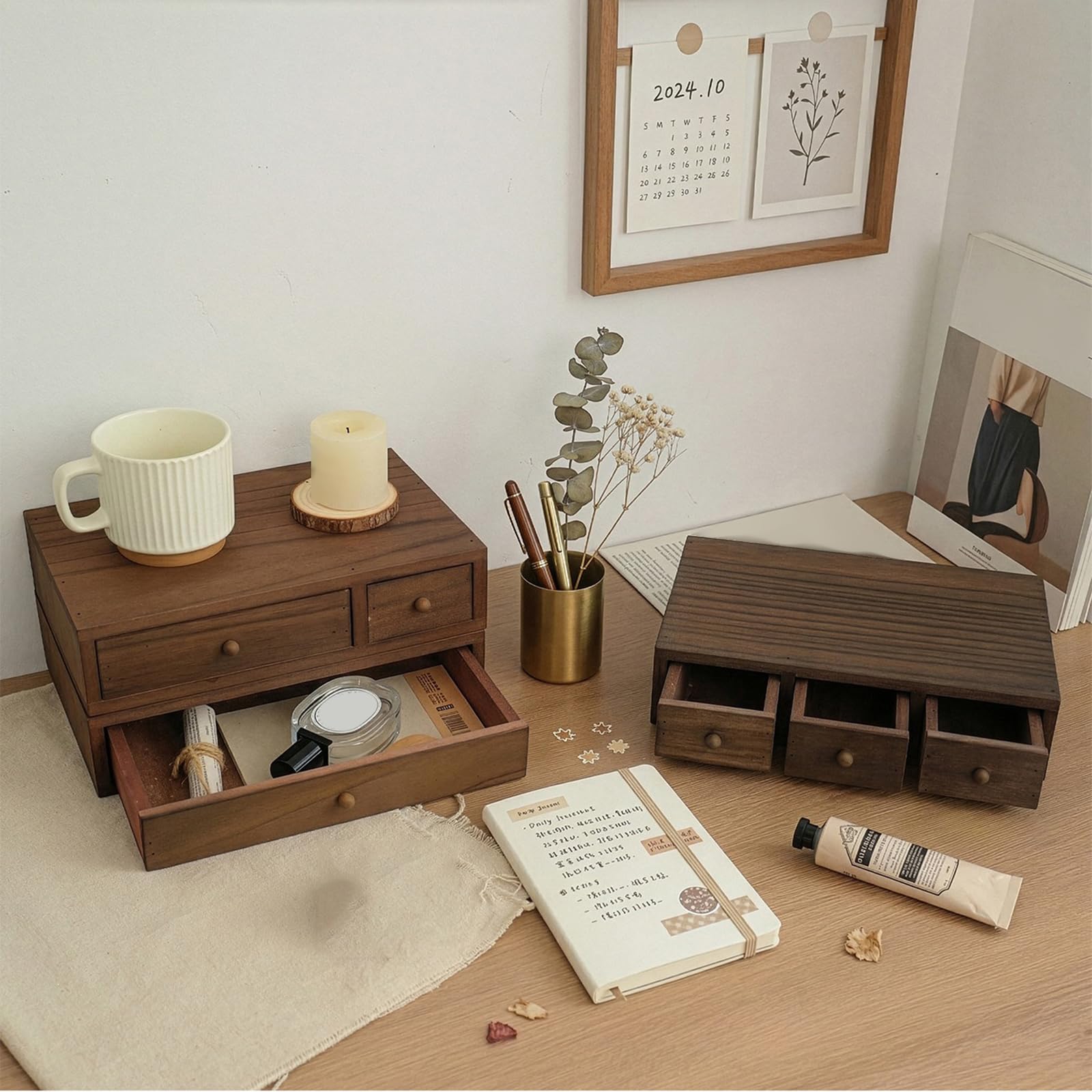Generico Vassoio portaoggetti da scrivania in Legno per organizzare Accessori Scatola portaoggetti in Legno con cassetto per Gioielli cancelleria Pianificatore da Tavolo in Legno