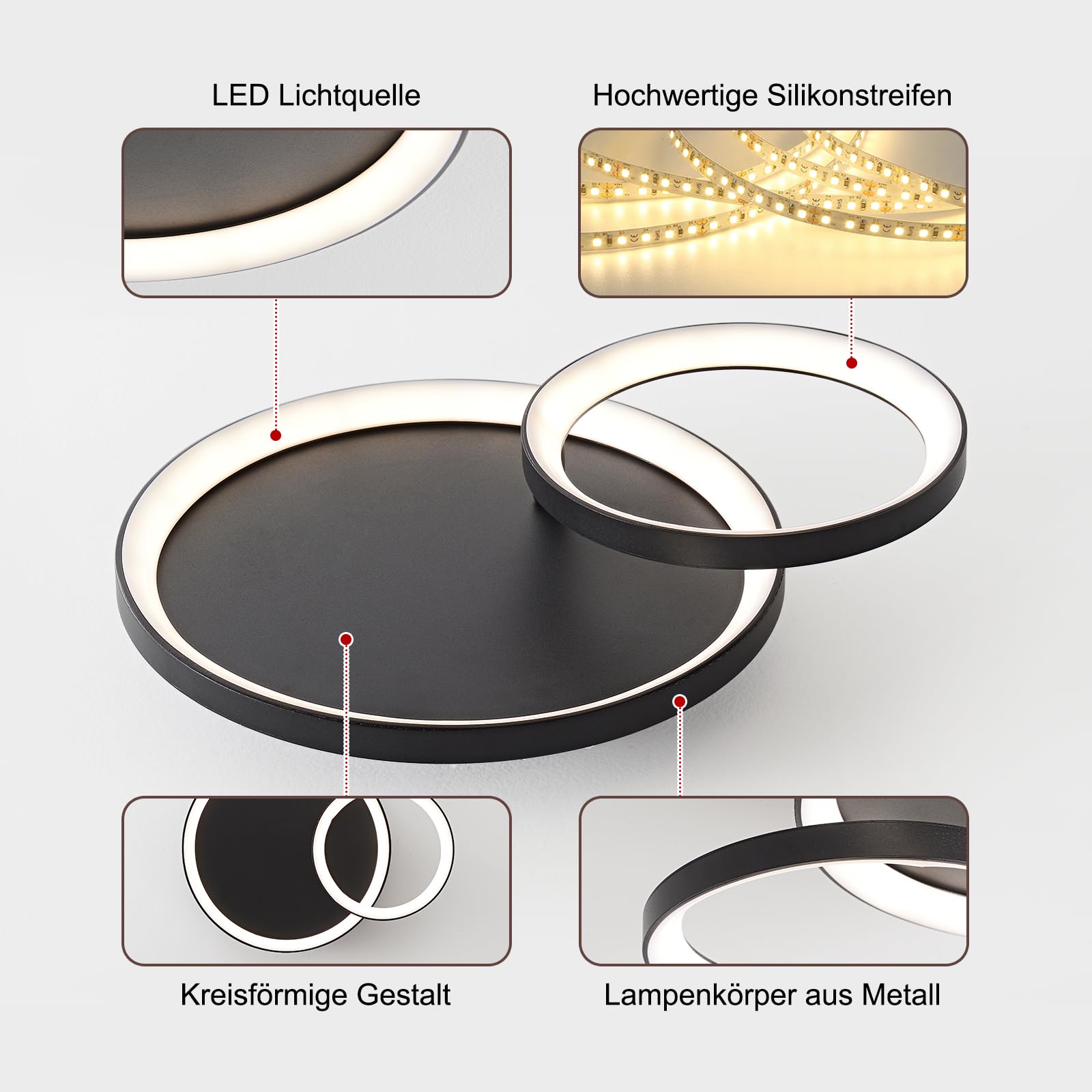 Plafoniera LED Soffitto Moderna, Dimmerabile Lampadario LED Soffitto con Telecomando, 3000K-6000K, Design Geometrico per Camera da Letto, Soggiorno, Salone, Cucina,42CM/28W Rotonda