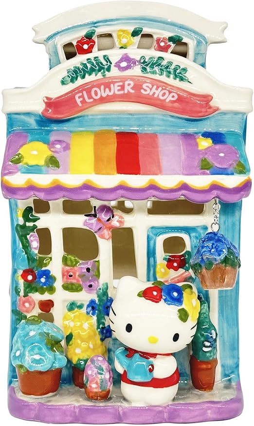 Blue Sky Clayworks Hello Kitty Floral Garden Flower Shop Candle House, 7.75-inch Height, Holiday Decoration, Red, 23279