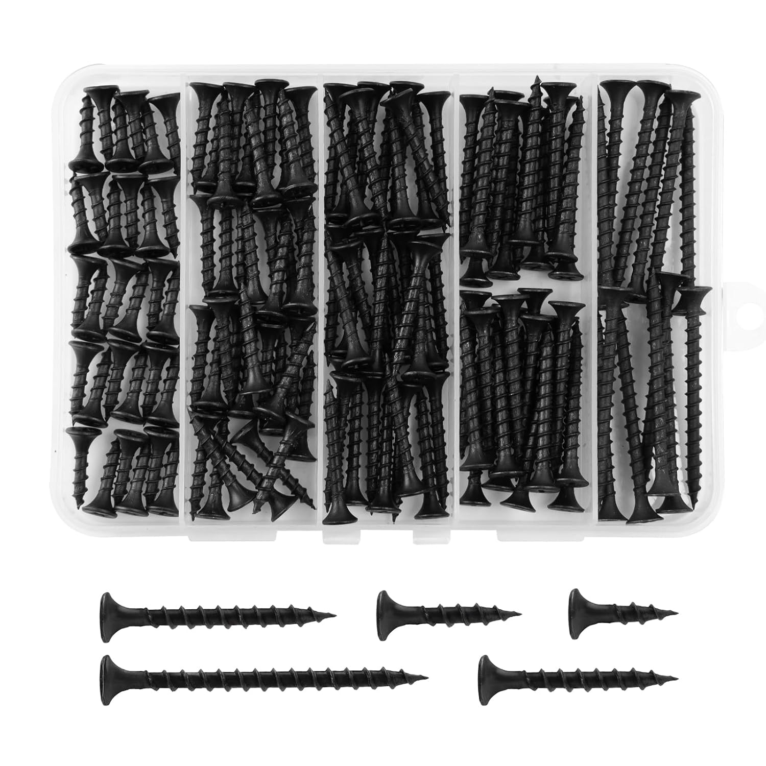 170PCS Drywall Screws Assortment Kit, High Hardness Black Self Tapping Wood Screws, Sheetrock Screws Set, Phillips Drive, Coarse Thread