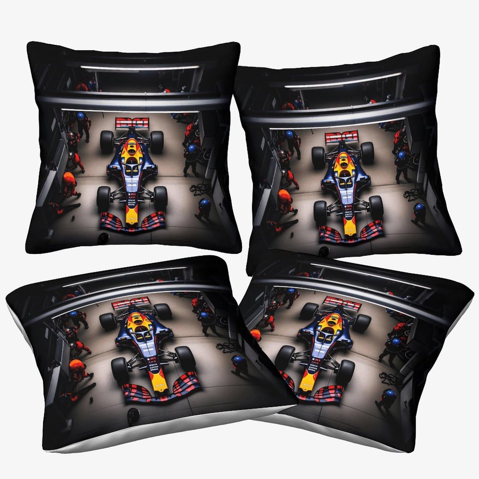 Dafufbw Formulaa Racing-4 Formulaa Racing Cushion Covers 50X50cm, 4Pcs, Decorative 3D Pit Stop Themed Throw Pillow, Square Accent Pillow Case For Sofa