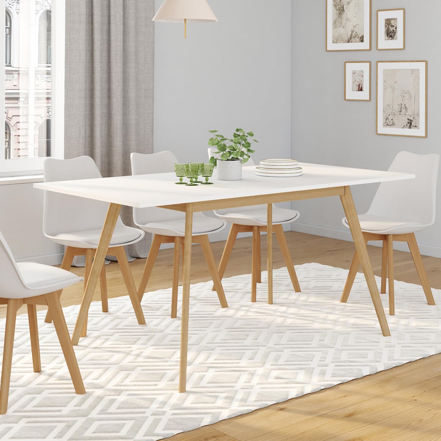 IDMarket - Table scandinave Extensible Rectangle Inga 4-8 Personnes Blanche 110-150 cm
