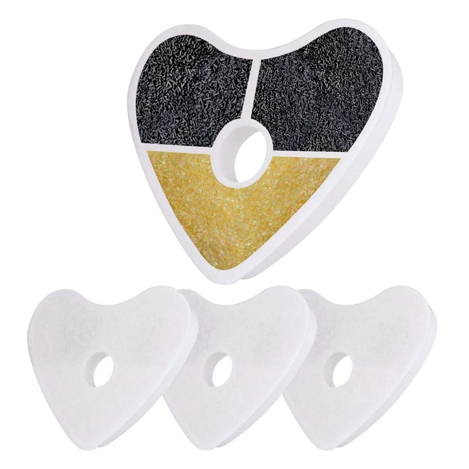 ADOVPet Water Fountain Filters (4 Pcs), Hygienic Replacement Filter with Ion Exchange Resin and Premium Activated Carbon Compatible with Heart Shape Automatic Drinking Dispenser for Cat/ Small Dog