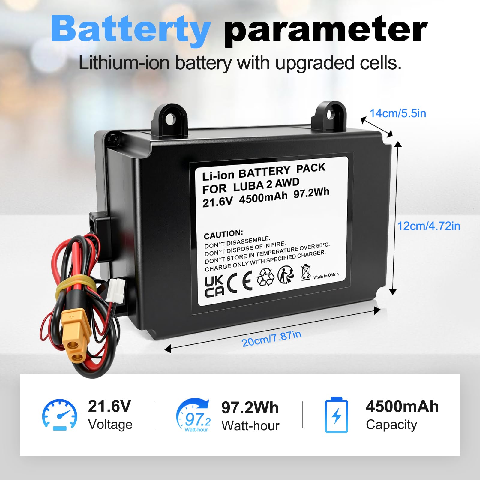 Batterie 21,6 V 4,5 Ah pour robot tondeuse Mammotion LUBA1, LUBA 2 AWD 1000, LUBA 2 AWD 3000, etc. Remplacement pour HM02, WDBT000002000, D.015.SZ0148, etc