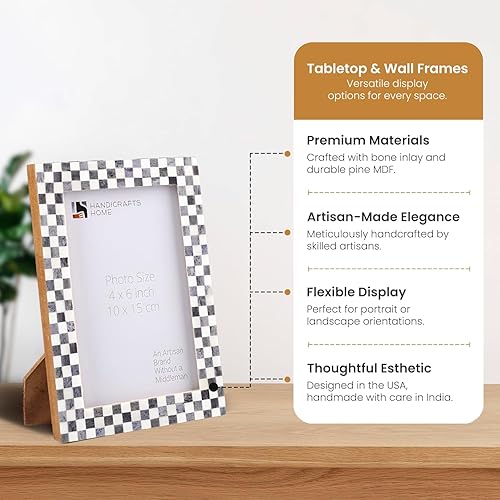 Miniatura 4 de Handicrafts Home Marcos de fotos  Marco de fotos chic bohemio para decoración de pared, color gris y blanco, 4 x 6 pulgadas