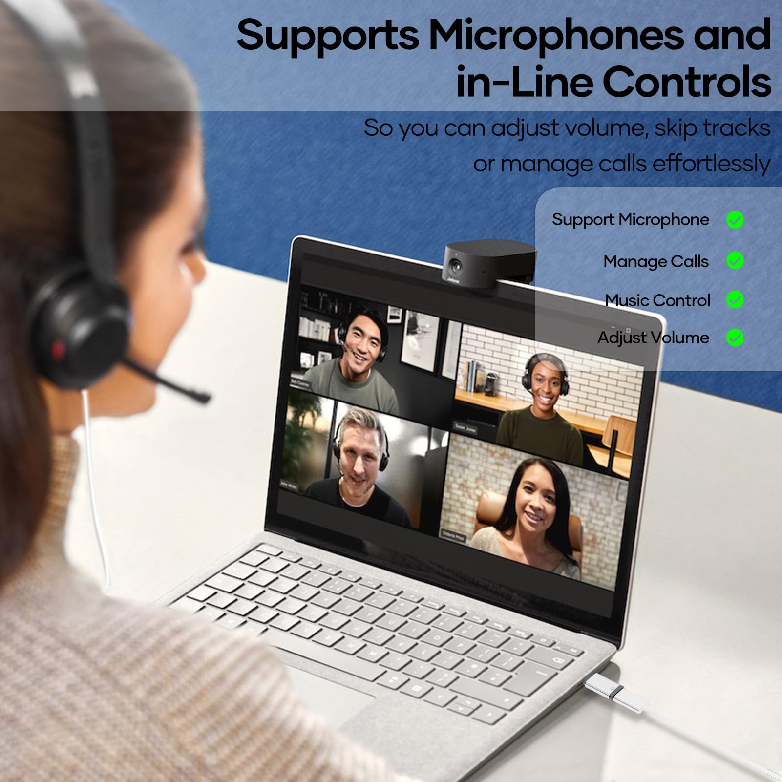 bakibo Adattatore Lightning USB C Audio, Adattatore da Lightning a USB C per Auricolari Supporta Microphone Musica Controlli in Linea per i Phone 15 16 Pad S25 S24 (Non per Ricarica), Bianco