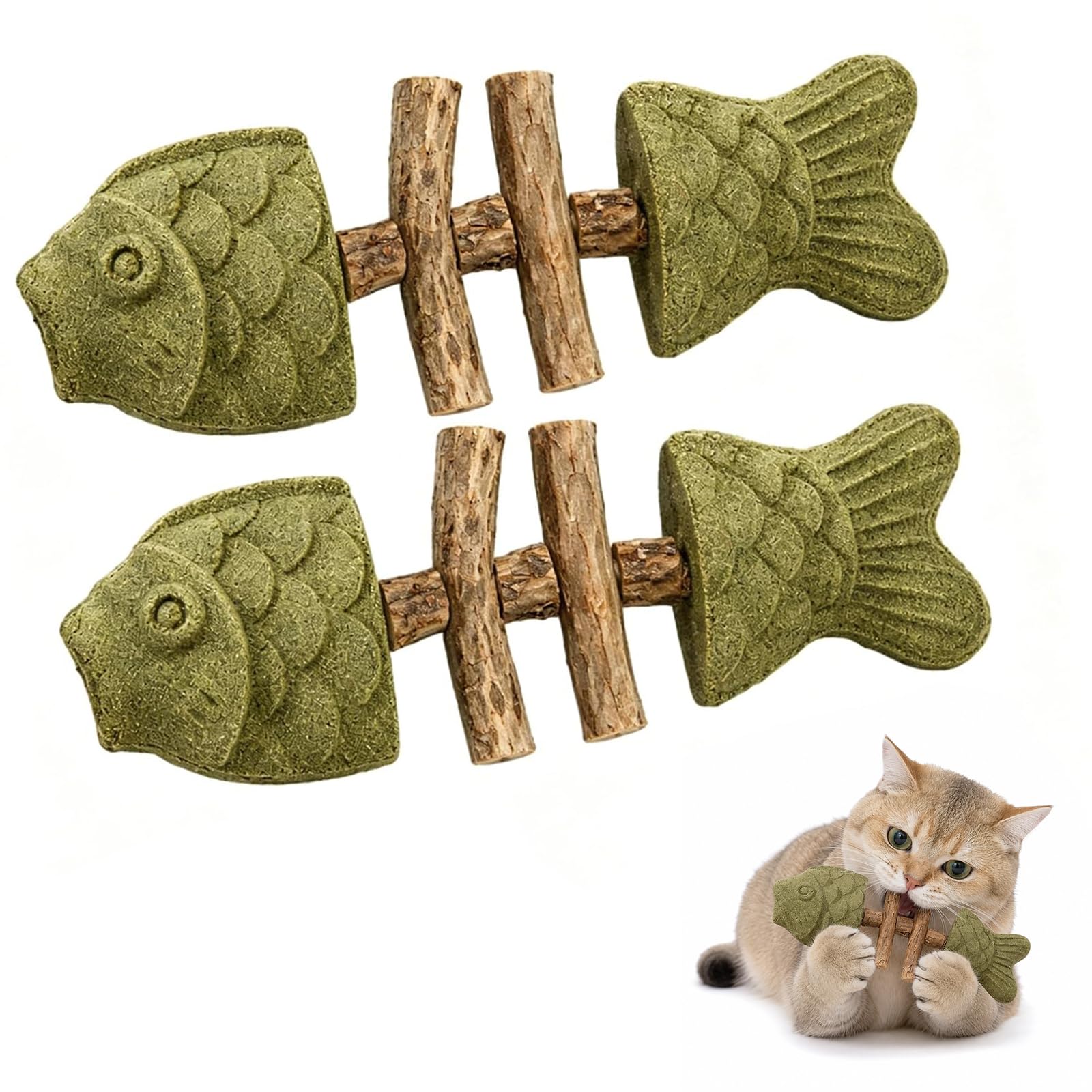 Catnip & Silvervine Chew,Silvervine Cat Toy,Natural Catnips & Silvervines Teeth Cleaning Stick,Fish Bone Shaped Chewing,Fix Cat Dental Health (Catnip Flavor,2 pc)