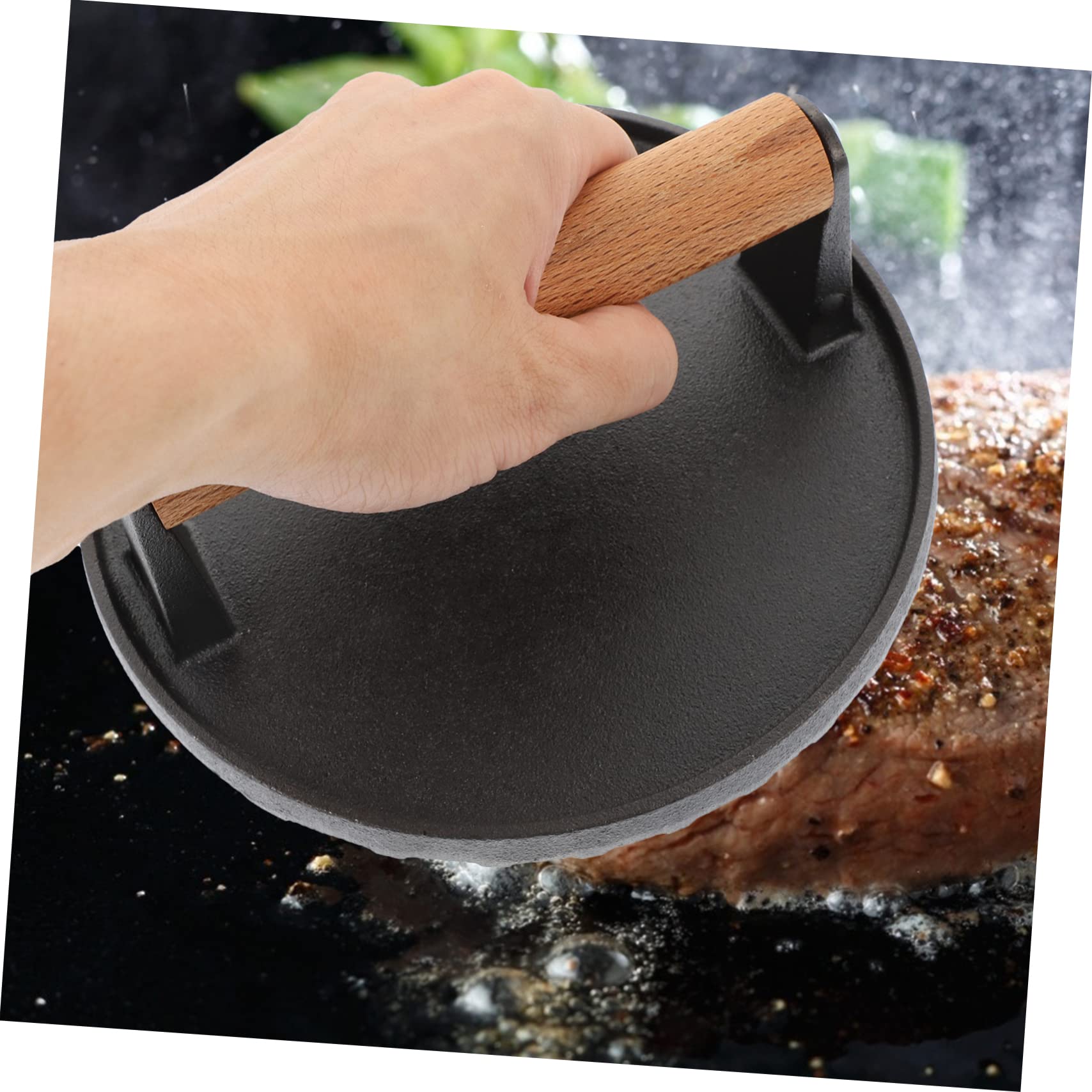 TOYANDONA Meat Press Board Gusseisen Grill-Presse Für Steaks Burger Und Bacon Mit Texturiertem Boden Für Grillmuster Einfach Zu Reinigen Und Langlebig