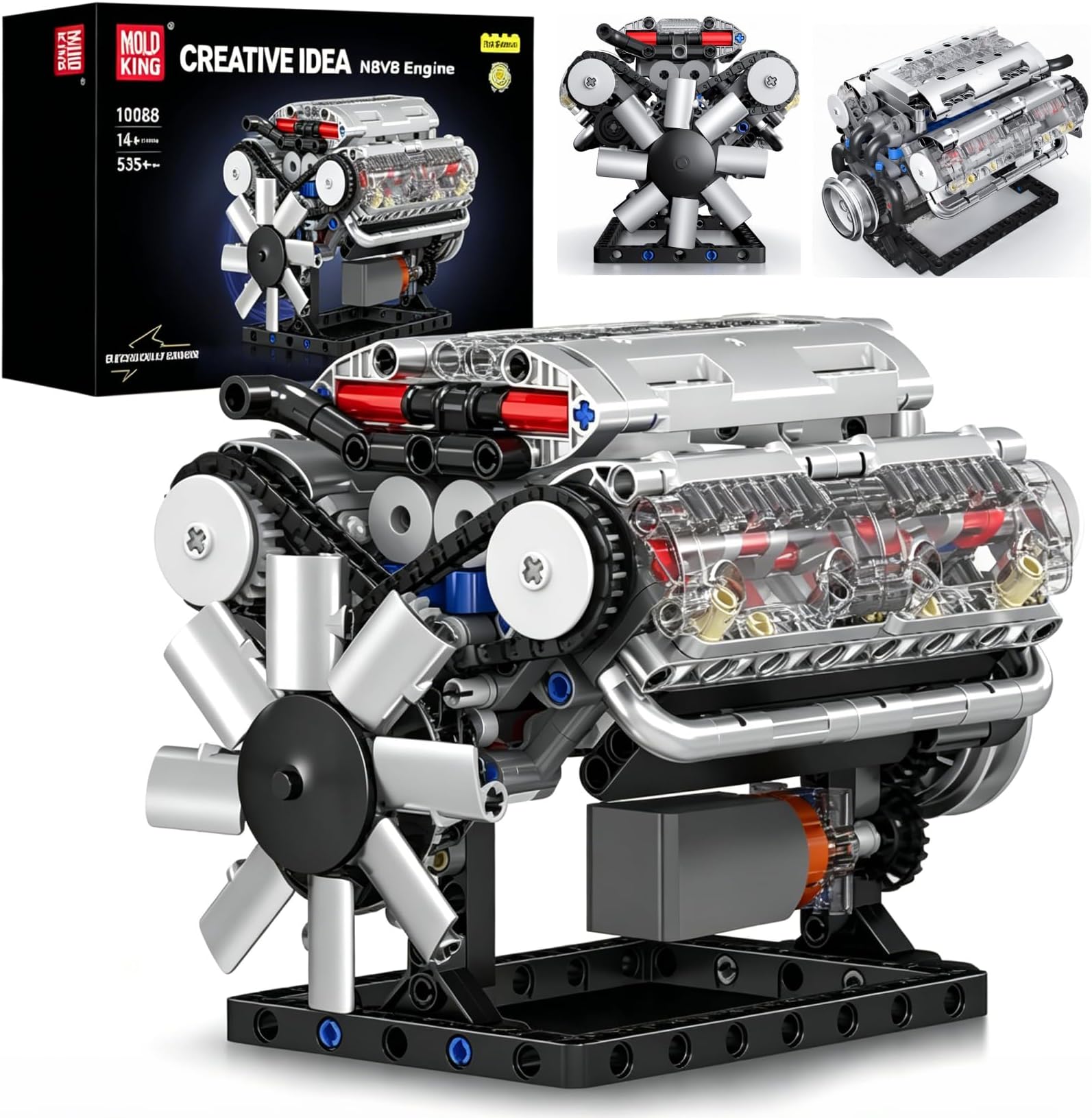 Mould King 10088 V8 Engine Model Kit Build Your Own STEM Mini V8 Model Engine Building Blocks Sets that Works for Adults Age 14+, 535Pcs