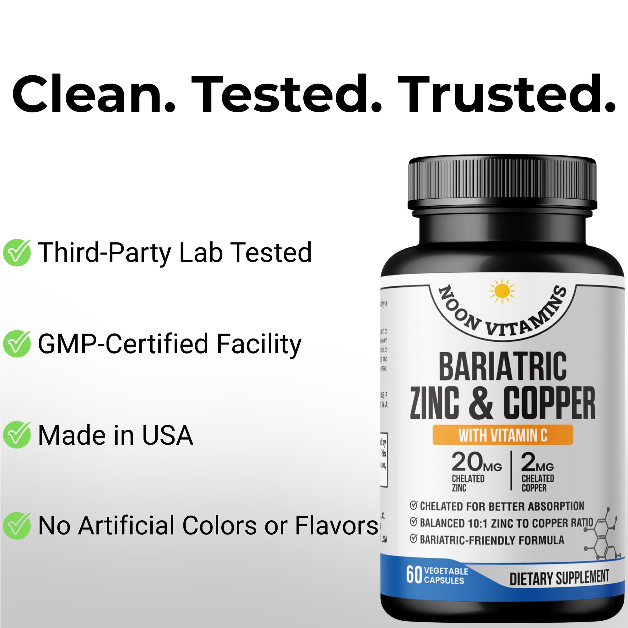 Bariatric Zinc 20mg with Copper 2mg (10:1 Ratio) + Vitamin C – Balanced Bariatric Formula – TRAACS Chelated Zinc Glycinate – Gentle on Stomach – 60 Capsules – Men & Women – Halal — Amazon image 6