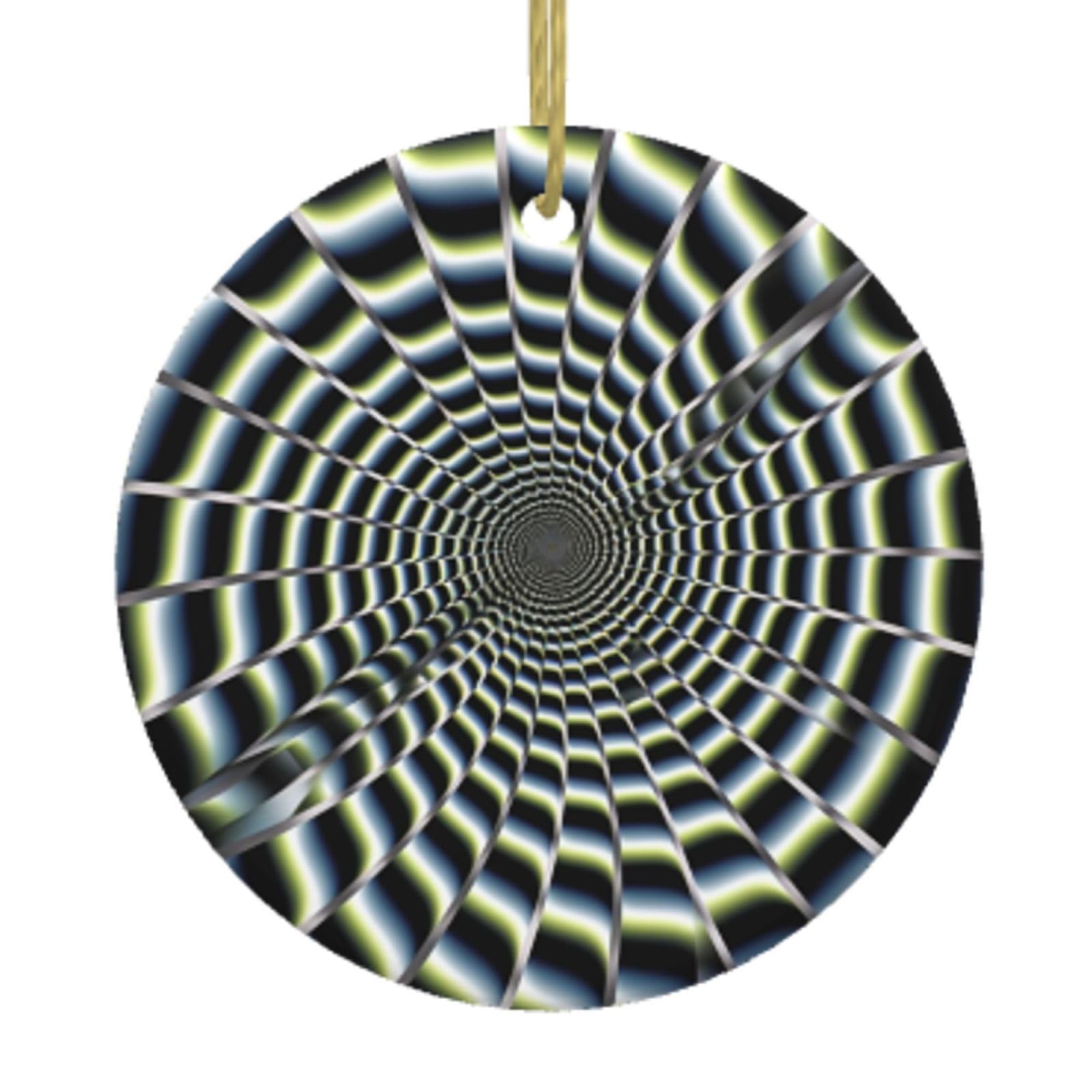 Ceramic Christmas Tree Hanging Ornaments with Gold Ropes Christmas Tree Decorations Round Ceramic Spiral Optical Illusion GIF Pendant Keepsake Decorations for Holiday Xmas Gift Ideas