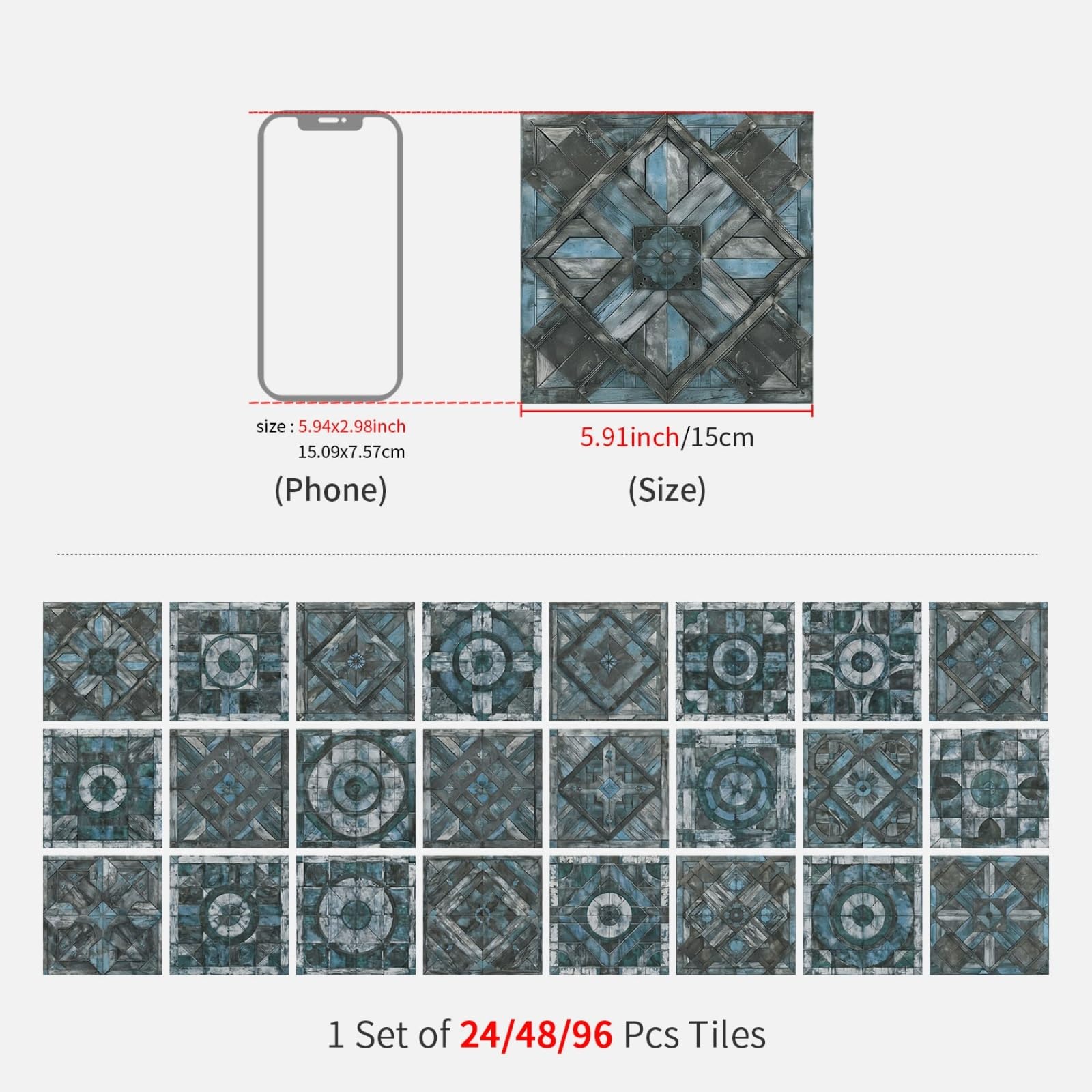 Piastrelle adesive 15x15 cm Blu retrò, autoadesive, Ideali per paraschizzi della Cucina, Decorazioni per pareti del Bagno e lavanderie | Materiale vinilico Resistente, Adatte Anche