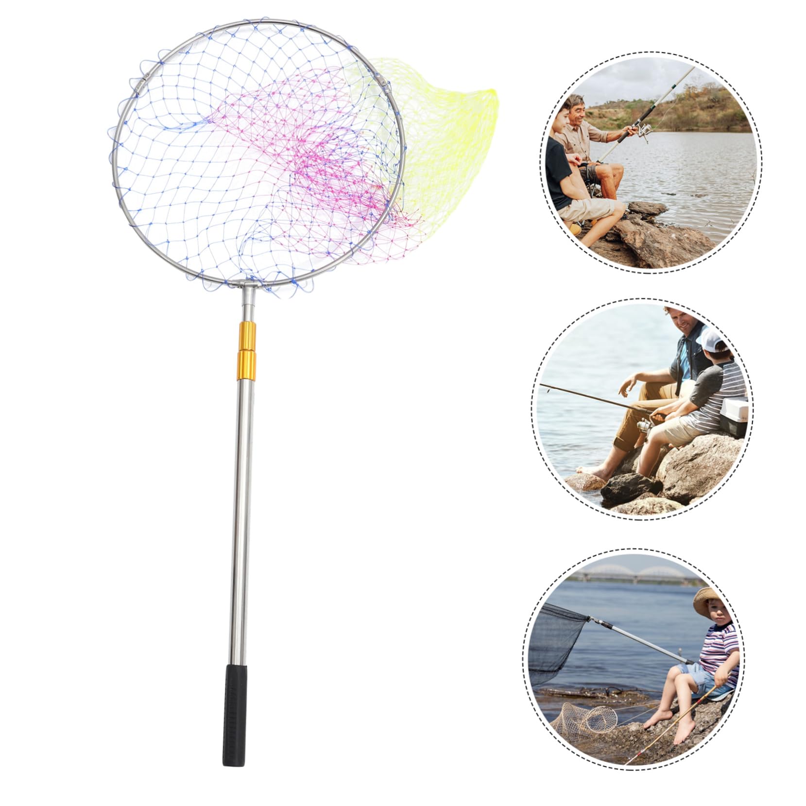 YARNOW Épuisette de Pêche Télescopique en Acier Inoxydable 1, 5m Pliable