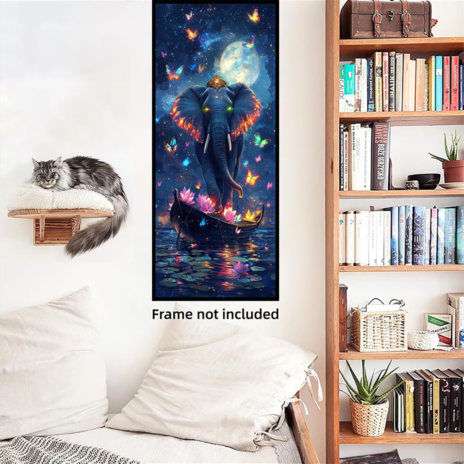 Malen Nach Zahlen 50x150cm Leinwand Elefant Malen Nach Zahlen Erwachsene mit Ohne Rahmen, DIY Kreativ Set für Erwachsene mit Pinseln und Acrylfarbe, Zimmer Deko Schiff Landschaft Geschenk, P0M-605