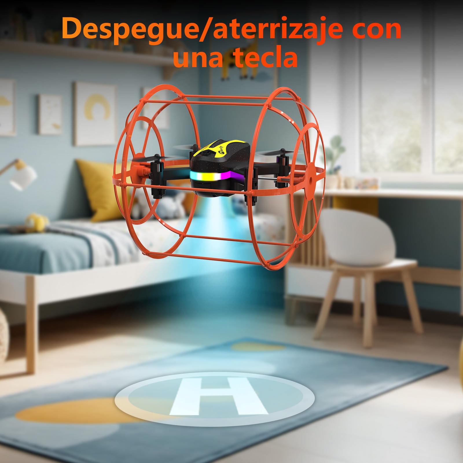 M17 Mini Dron Quadricóptero RC con Escudo Protector Modo Dual Tierra Aire Despegue Aterrizaje con Un Botón Modo sin Cabeza 3 Ajustes de Velocidad 2Baterías Recargables Regalos Fácil de volar