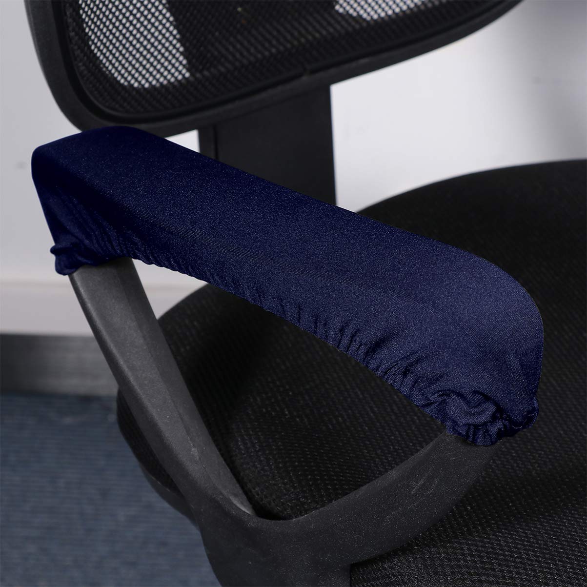2 Copri Braccioli Per Sedie Ufficio - Imbottiti Elasticizzati, Blu, 23x6.5cm, Proteggono Da Macchie E Freddo - Foto 4