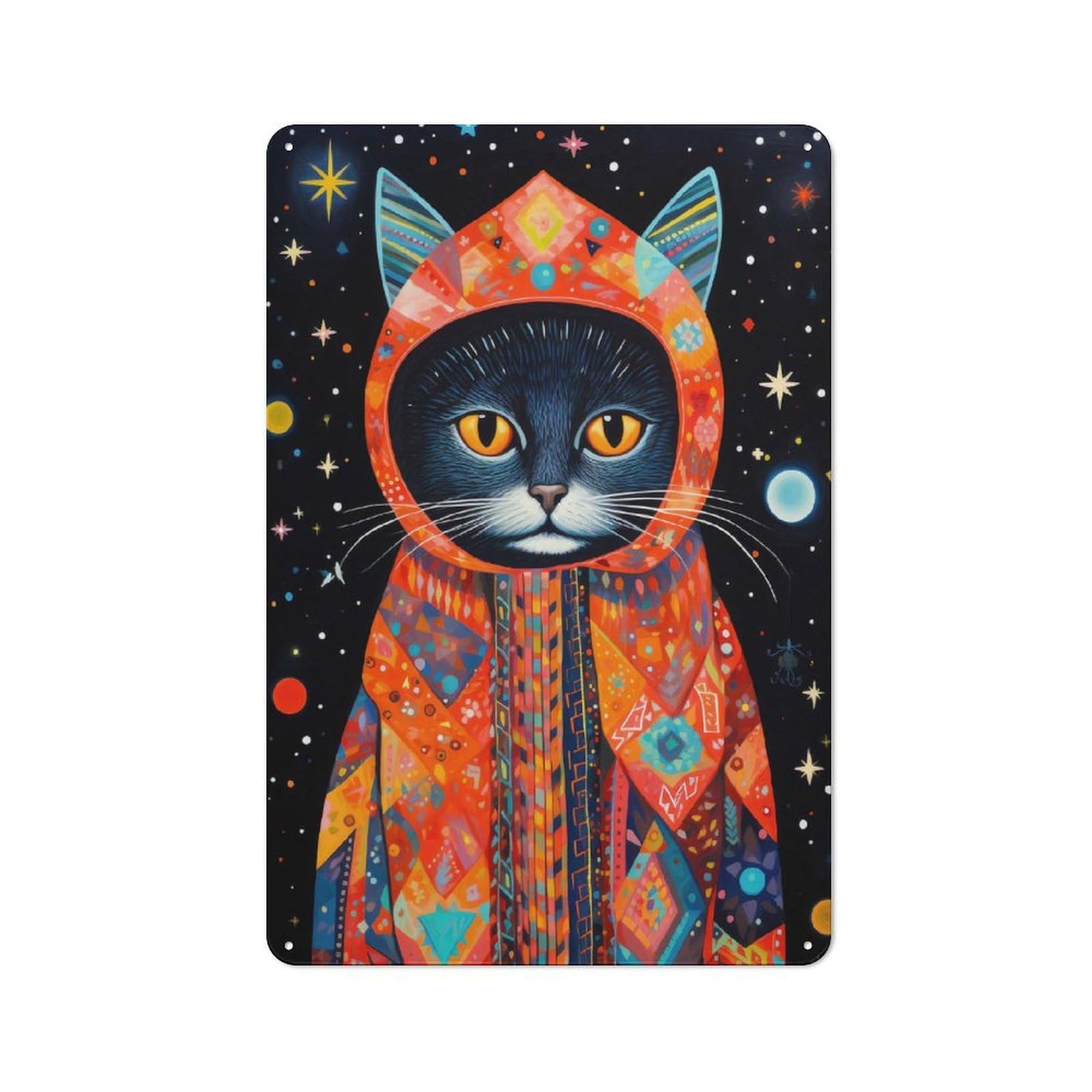 Junmoney Tribal Animal Art 02 Cat Tin Wall Plaque 30X20cm With For Home Office Or Studio, For Home Office Decor Fans