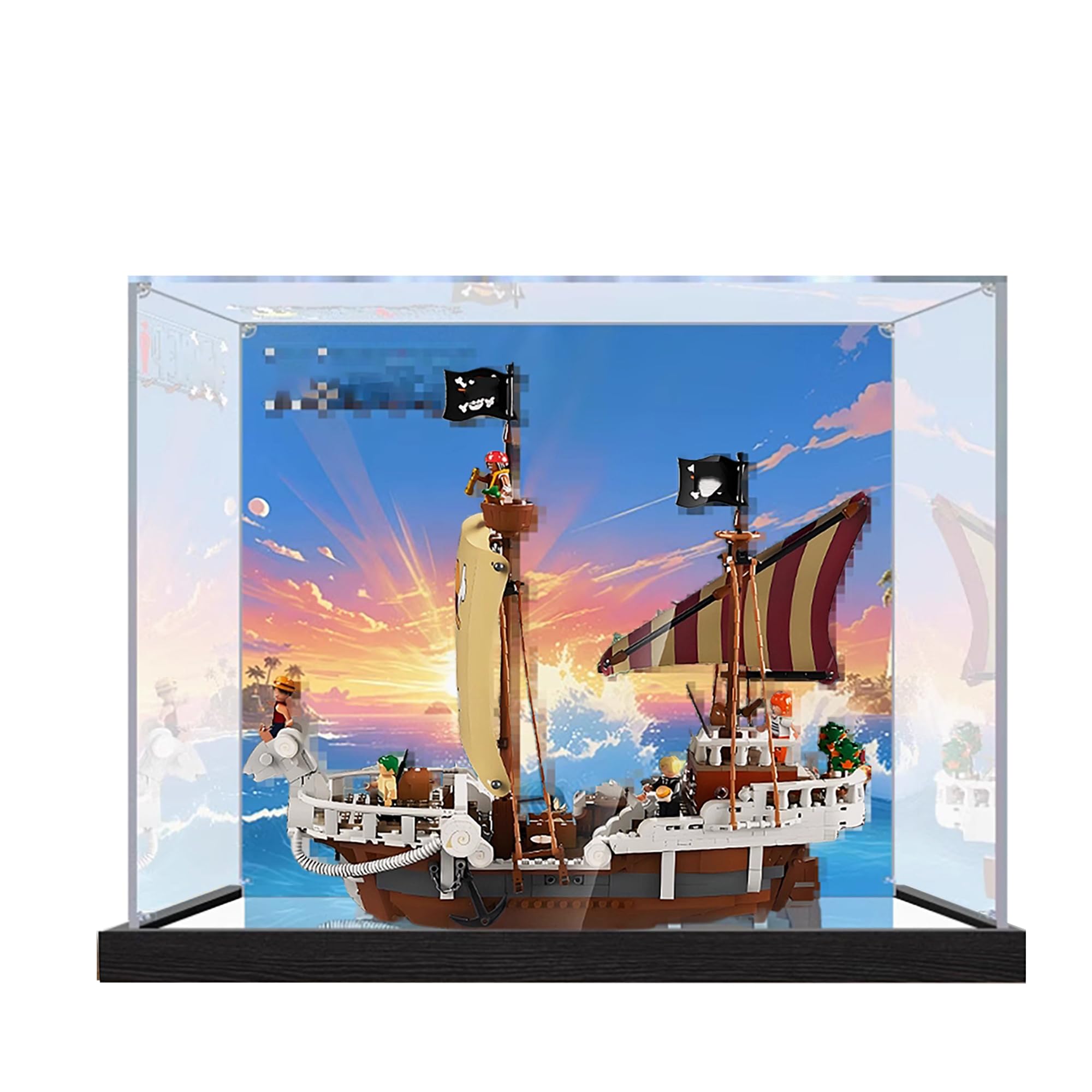 Acrylic Display Case for Lego 75639 Go Merry Pirate Ship Model, 3mm Dustproof Display Box, Display Case Compatible with Lego 75639 (Model Not Included) (Background 3MM+Mirror)