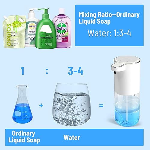 Miniatura 7 de Dispensador automático de jabón líquido sin contacto, recargable, sin contacto, montado en la pared, 4 niveles ajustables, sensores ajustables