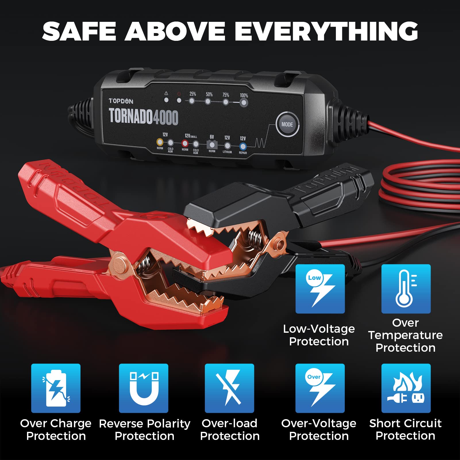 Buy Trickle Charger Car Battery Charger Automotive, TOPDON T4000 4A/1A