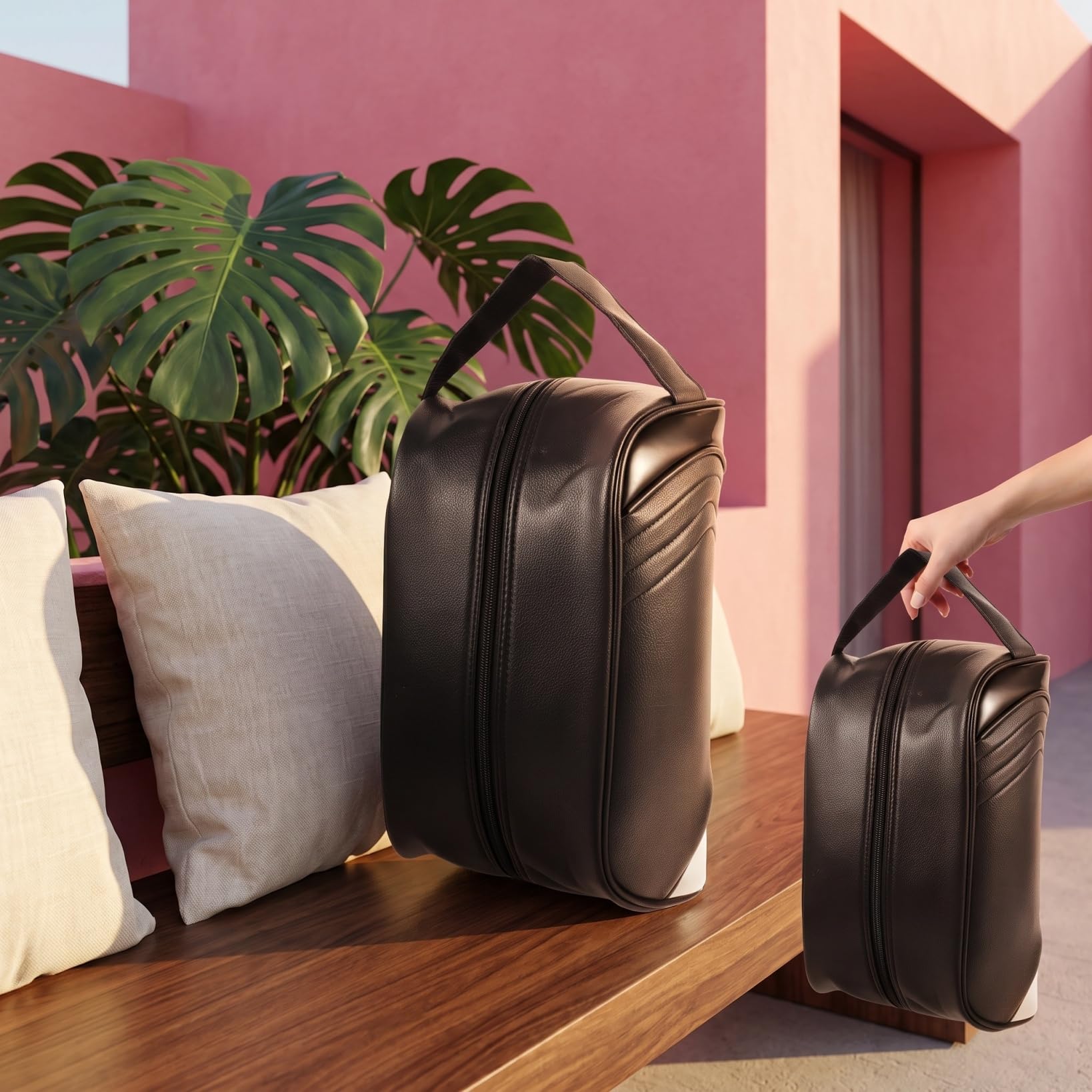 Borsa per Scarpe Nera in Cuoio, Pieghevole, Riutilizzabile