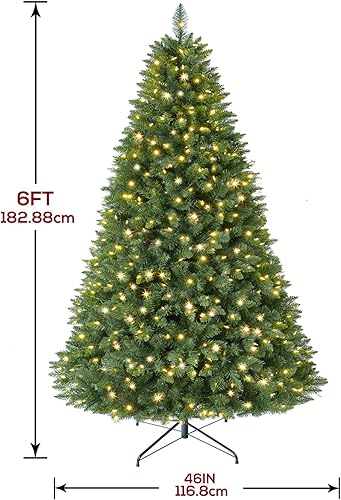 Vista 2 de Árbol de Navidad de abeto preiluminado de 6 pies con control remoto, 300 luces LED de cambio de color blanco cálido multicolor, artificial