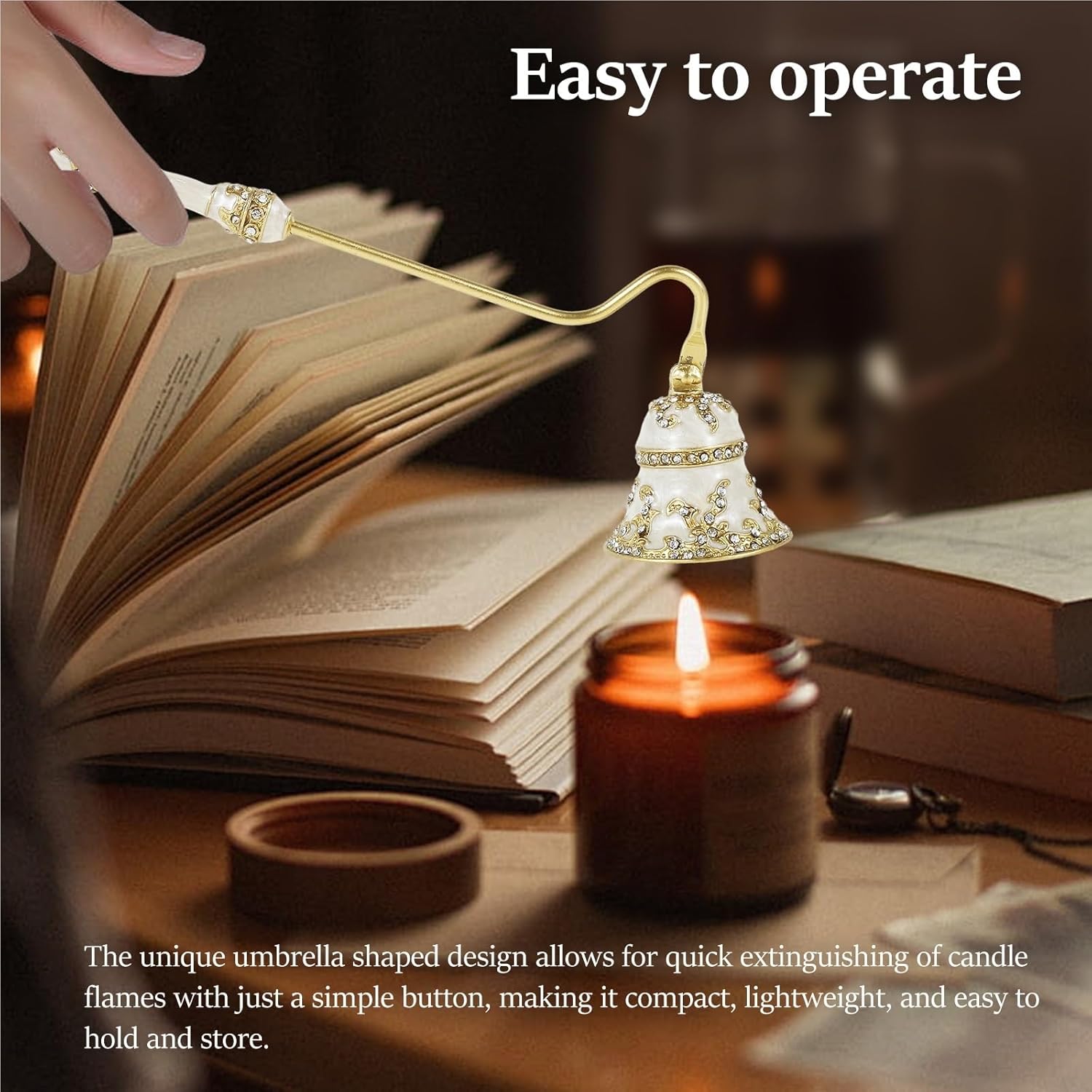 Candle Snuffer Candle Snuffer Metal with Rotatable Handle Vintage Flower Shape Extinguisher Easy to Use Decorative Wick Extinguish The Candle(White Golden 17.5cm)