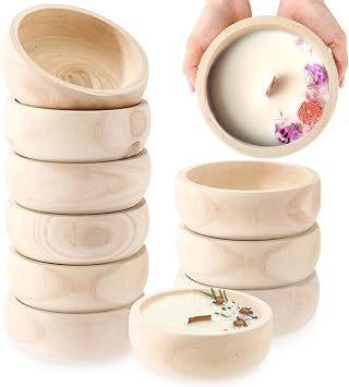 10 Pcs Wooden Dough Bowl for Candle 6" x 2" Paulownia Wood Round Candle Bowl Hand Carved Decorative Serving Tray Rustic Home Decoration for Kitchen Wedding DIY Craft FarmhouseClassic Color