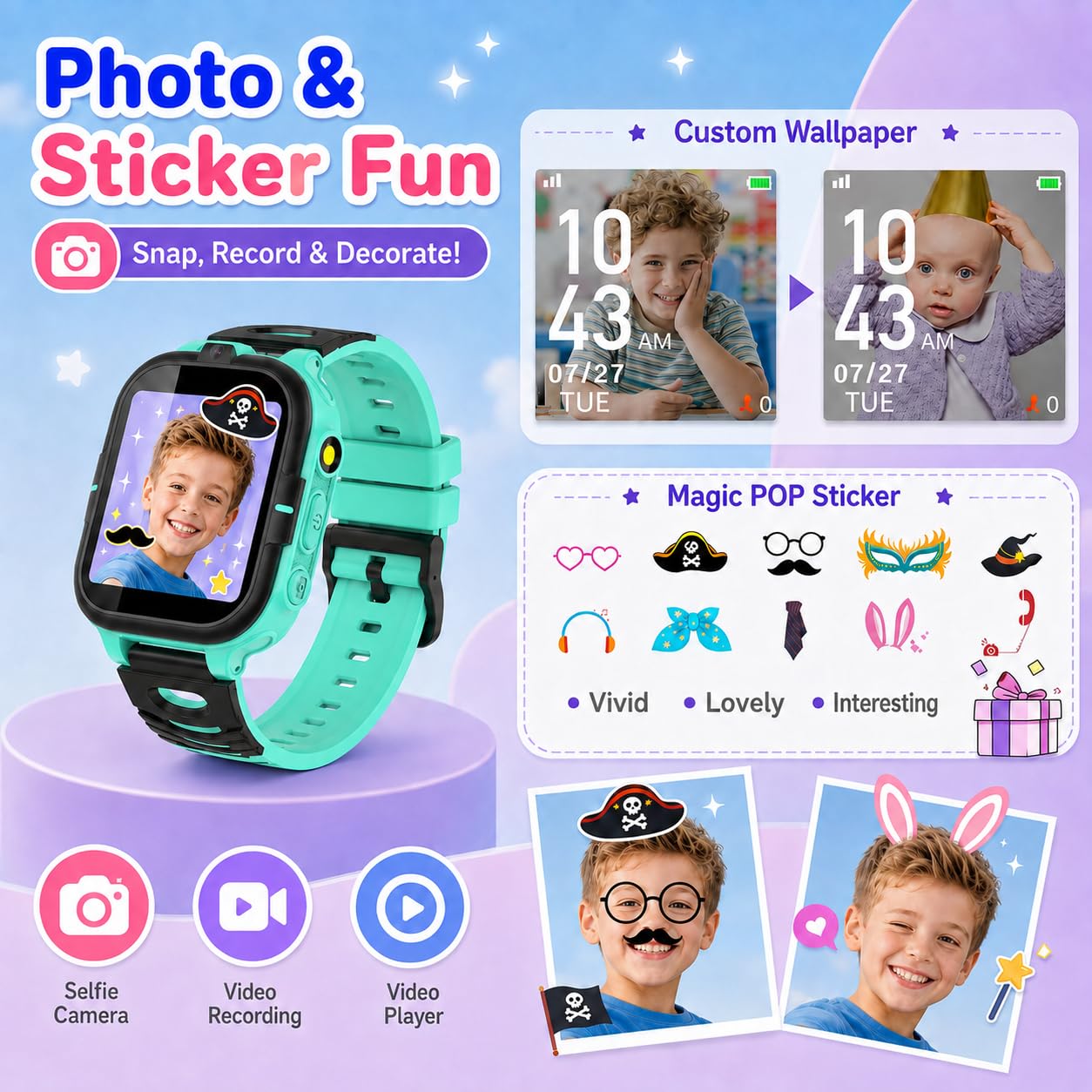 Smartwatch Kinder, Kinder Telefonuhr mit Telefon SOS Schulmodus