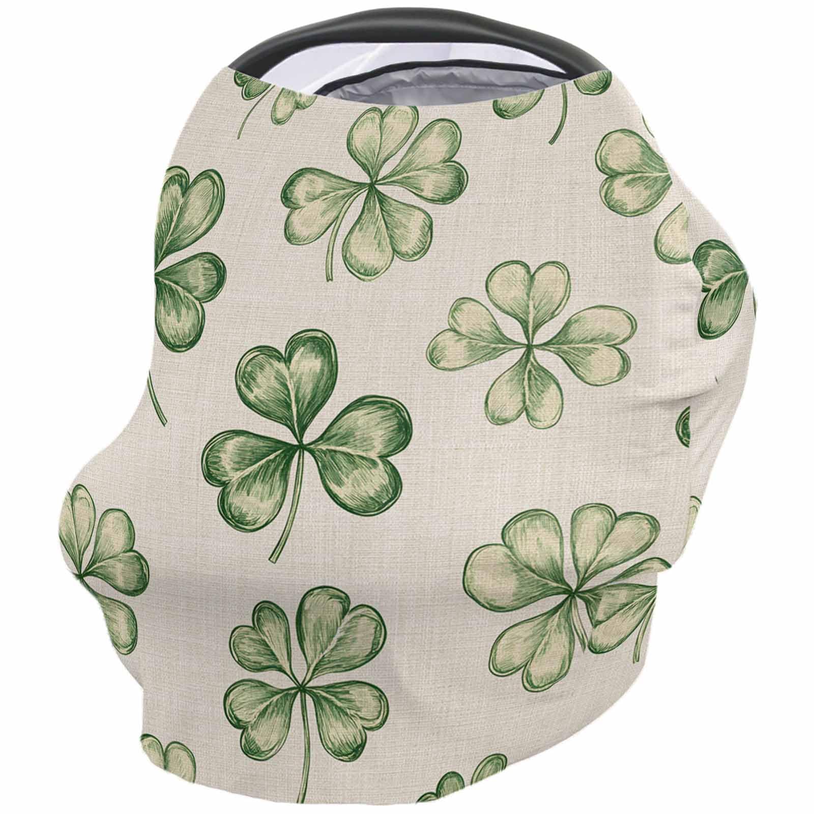 Nursing Cover for Breastfeeding Scarf, Hand Drawn Retro Four-Leaf Grass St. Patrick's Day Baby Car Covers Super Soft Multi Use for Canopy Shopping Cart Cover Blanket Stroller Cover