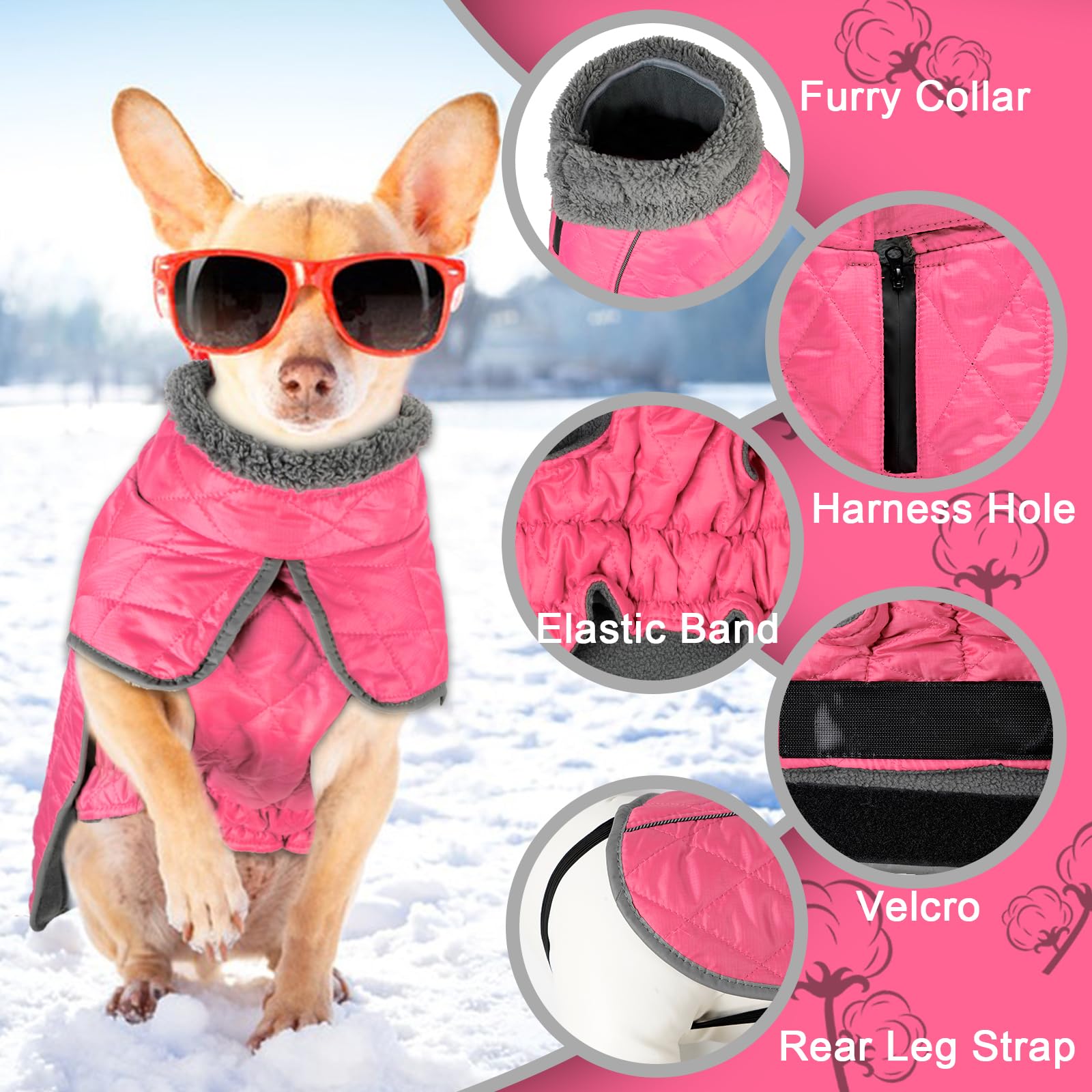 Fragralley Abrigo para perro, impermeable, resistente al viento, abrigo reflectante para clima frío con agujero para arnés, chaleco de forro polar cálido para perro, ropa de cachorro pequeño, mediano