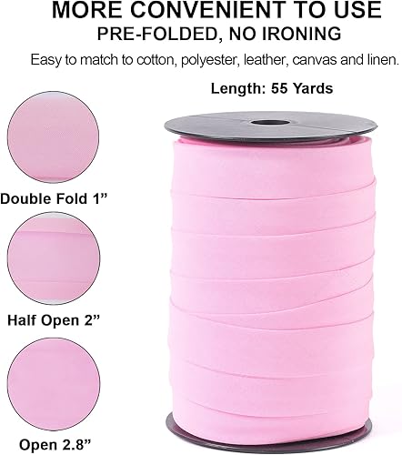 Miniatura 14 de Cinta al bies de doble pliegue de 1 pulgada, cinta de encuadernación bies de doble pliegue de 55 yardas (marrón) y 4 tizas de tela de costura