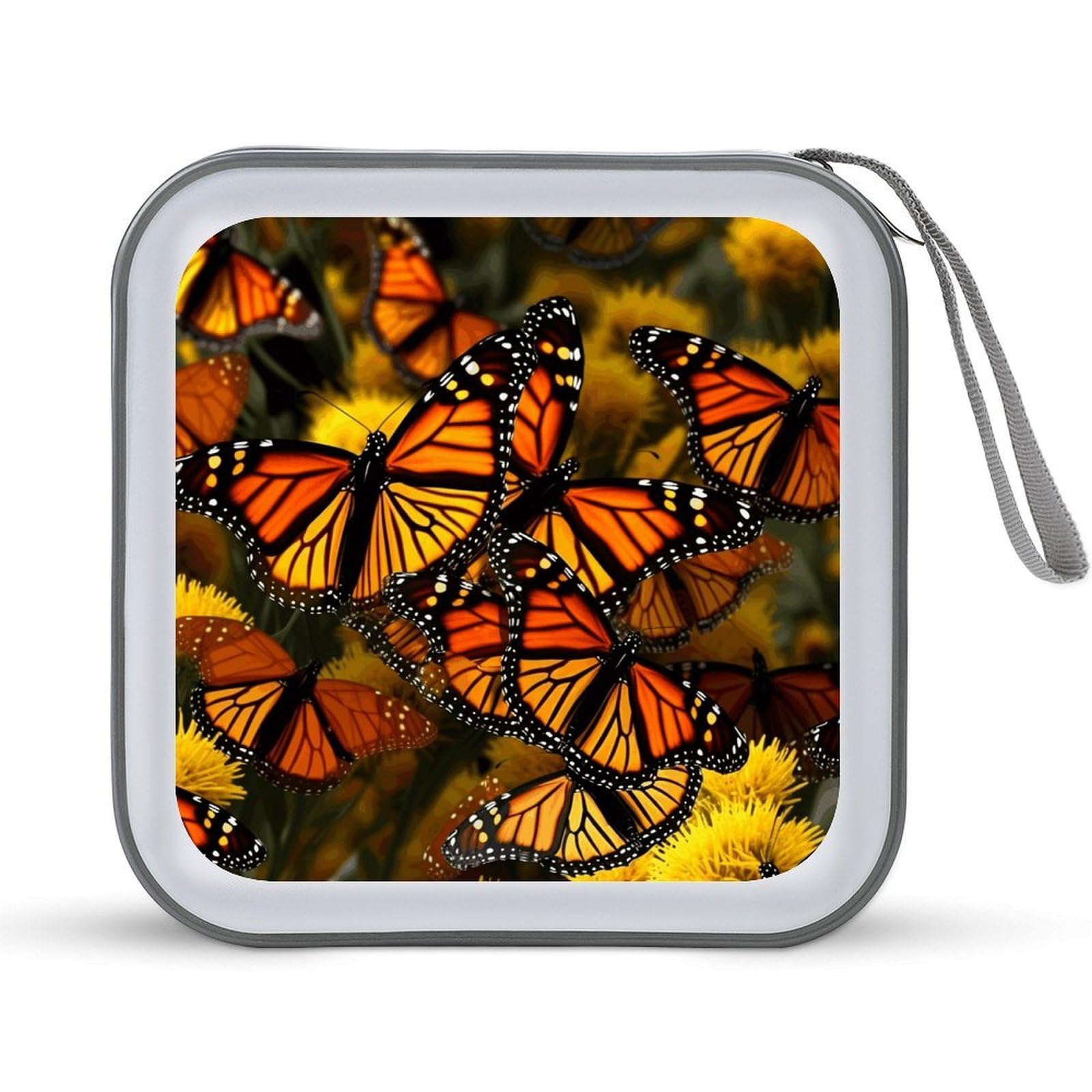 VstaDank Monarch Butterflie 40 Capacity CD Case with Zipper Disc Storage Organizer, Portable Hard Plastic Storage CD Holder, DVD Organizer